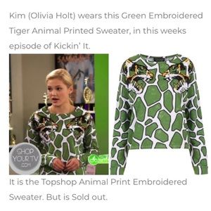 Topshop Giraffe Print Tiger Embroidery Sweater